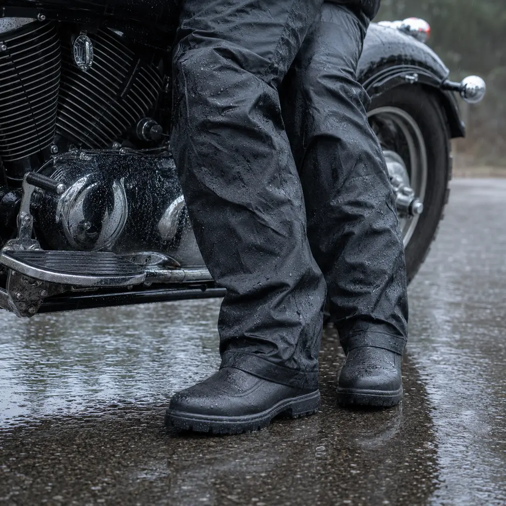 Motorrad Regenhose für Chopper Fahrer bei Regen Handschuhe Кожаные перчатки на руле классического мотоцикла · Скачать оригинал wasserdichte-motorradhandschuhe-regen.jpg Wasserdichte Motorradhandschuhe für Regenfahrten Stiefel Крупный план ботинок возле мотоцикла · Скачать оригинал wasserdichte-motorradstiefel-chopper.jpg Wasserdichte Motorradstiefel für Chopper Fahrer Fazit Водитель чоппера на мокрой дороге после дождя · Скачать оригинал chopper-fahrer-regenbekleidung-tour.jpg Chopper Fahrer mit Regenbekleidung auf Tour