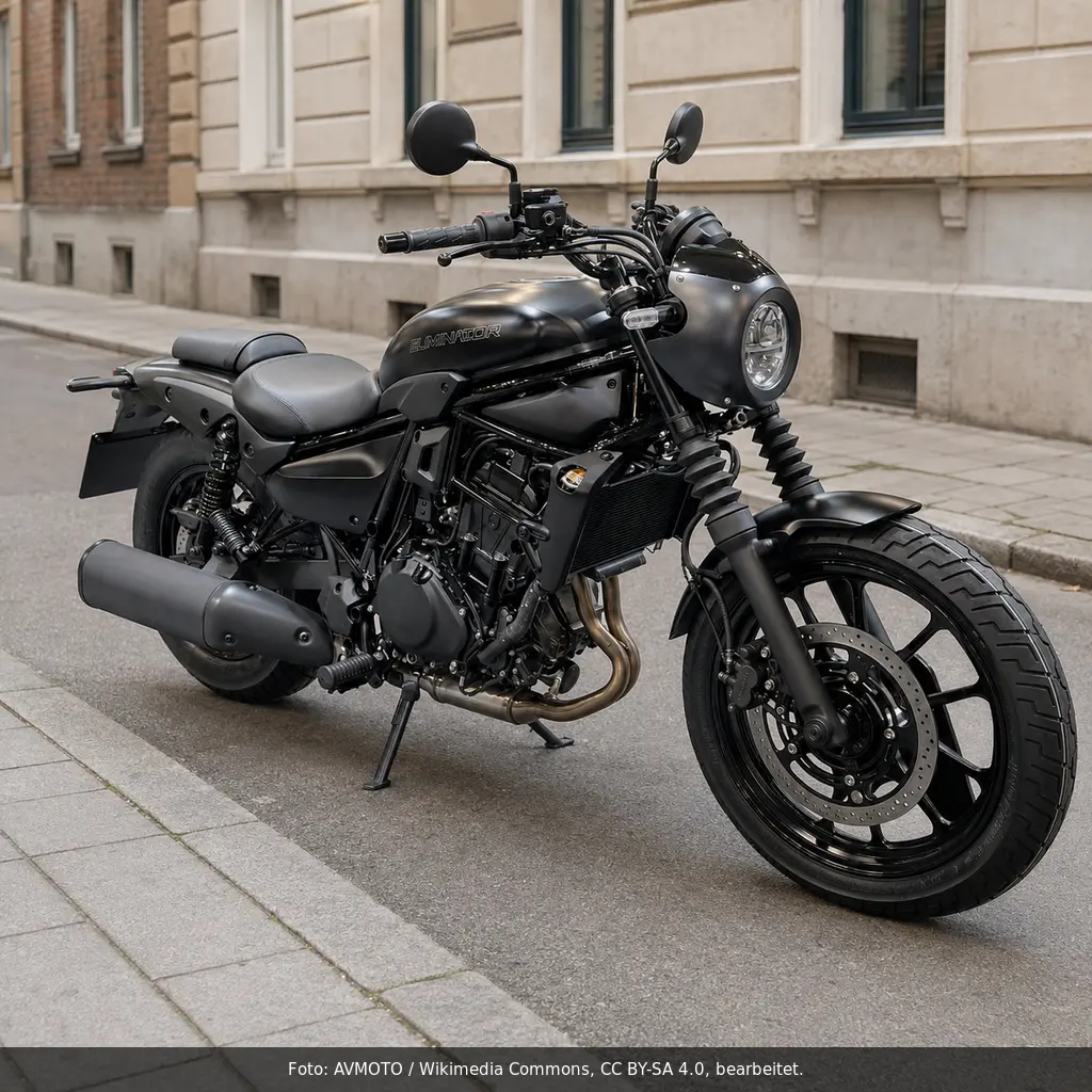 Kawasaki Eliminator 500 SE in Seitenansicht auf einer ruhigen Stadtstraße